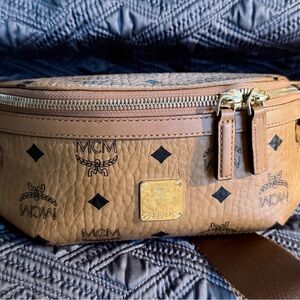 MCM Tan Crossbody Bag with Gold Accents